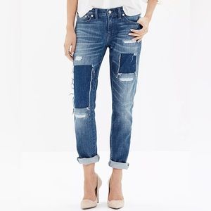 Madewell Distressed Patchwork Boyfriend Jeans in Blue Sz 31